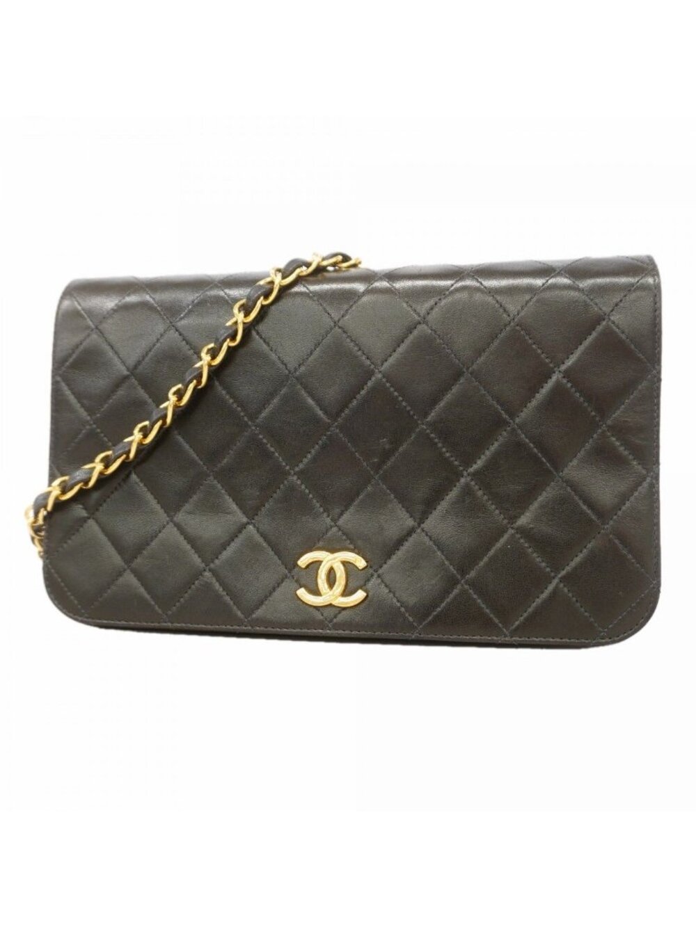 Chanel Shoulder Bag Quilted Lambskin Black Gold